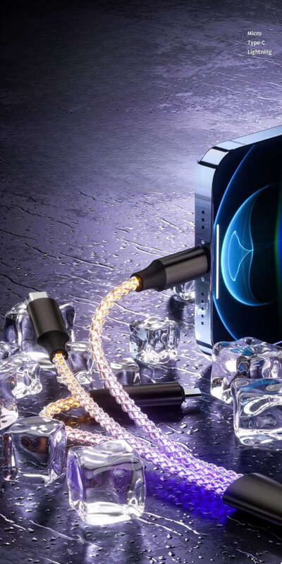 6A Super Fast PD Colorful Luminescent Data Cable Typec To Charging Wire Three In One Machine Vehicle RGB_voghion.com