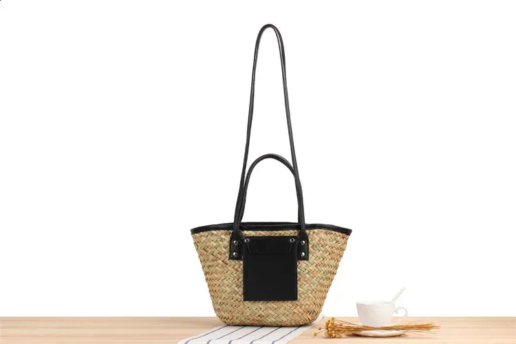 Casual Rattan Basket Bag Wicker Woven Women Handbags Handmade Summer Beach Straw Shoulder Crossbody Bags Big Tote Purse_voghion.com