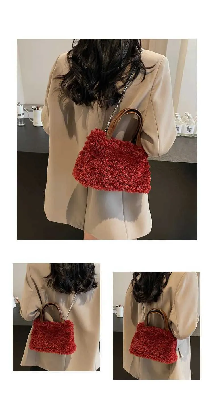 Grande borsa a mano in peluche borsa a spalla donna morbida_voghion.com