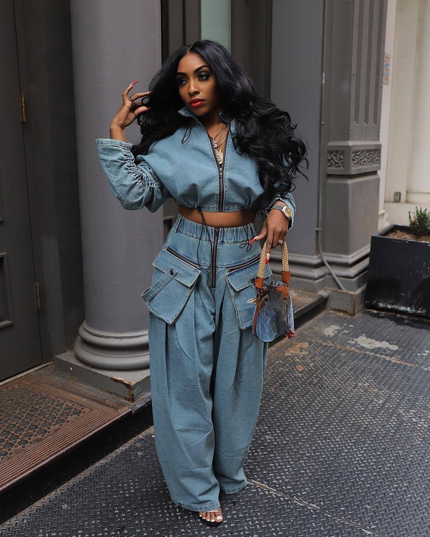 Women’s Clothing Fashion Retro Wide Leg Loose Heavy Duty Denim Two Piece Suit Women’s Clothing