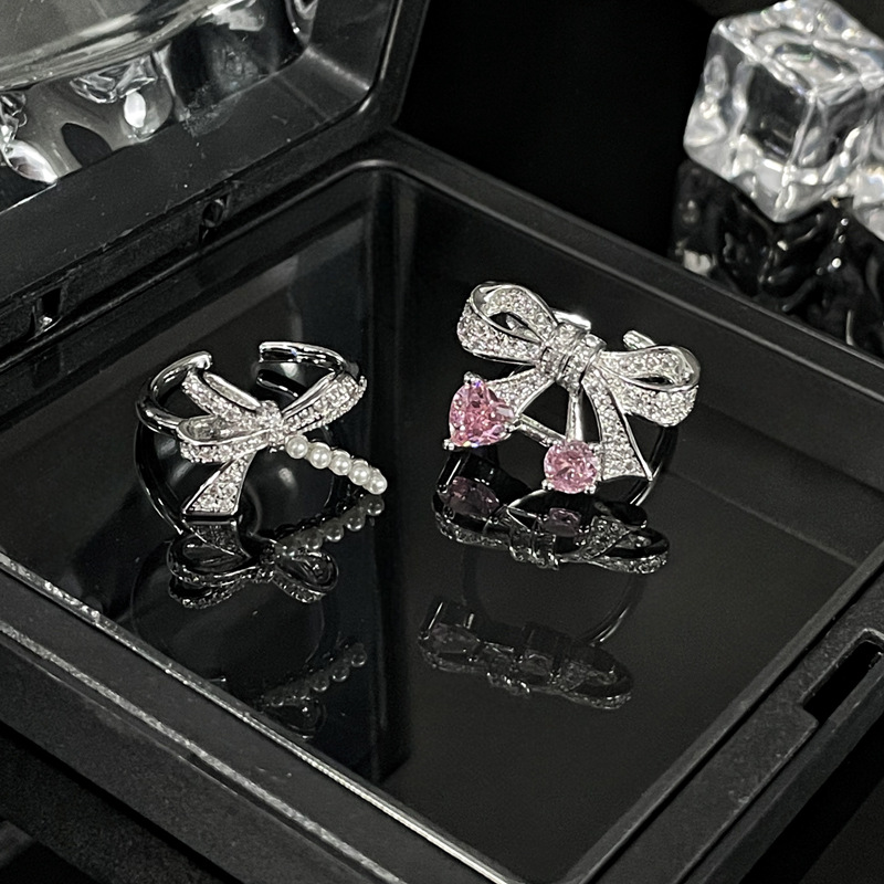 High end Light Luxury Full Diamond Zircon Bow Sweet Cool Open Female Instagram Cold Elegant Elegance Small and Popular_voghion.com