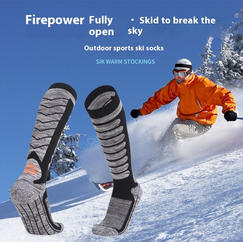 Calzini da sci lunghi per sport all'aria aperta, calzini da alpinismo ispessiti, fondo in asciugamano per assorbimento del sudore, calore e_voghion.com