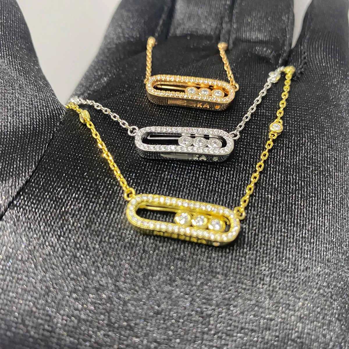 Chaînes Bijoux de luxe Collier en argent sterling avec 3 diamants Incrusté de mode Amovible_voghion.com