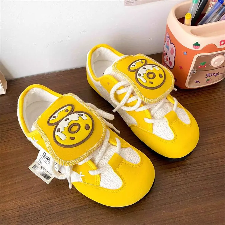 Summer Milk Yellow Puff For Girls Cute Breathable Flat Bottom German Training 2024 New White Shoes With Height Less Than_voghion.com