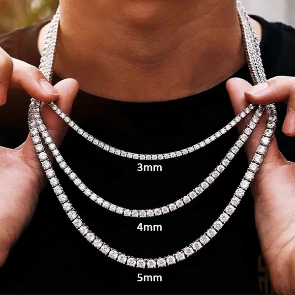 Articolo di alta qualità Hip Hop Bling Sterling Sier 3MM 4MM D Color Lab Diamond Moissanite Tennis Chain_voghion.com
