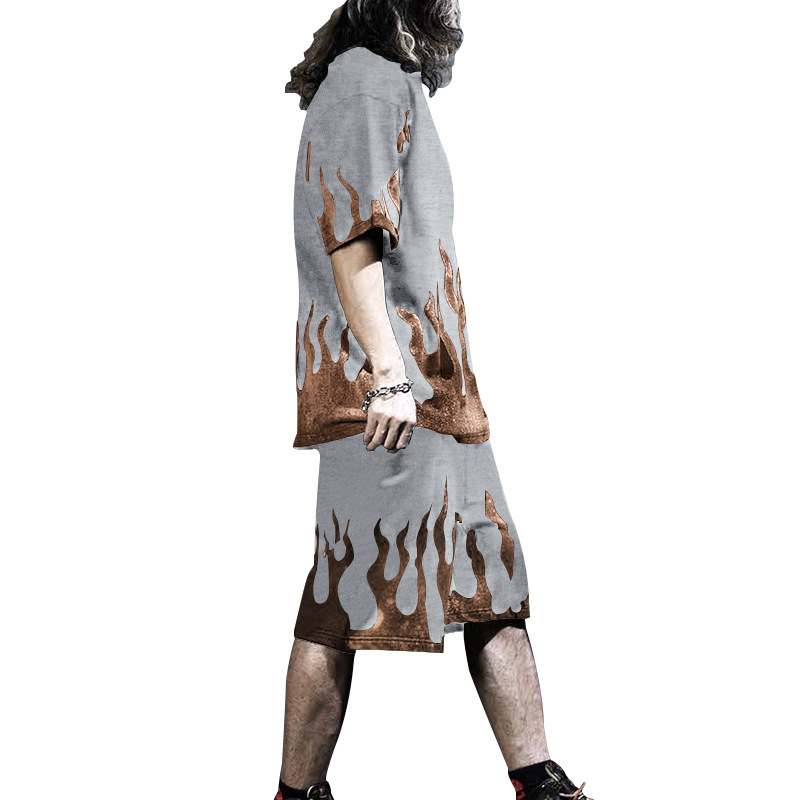 Nowy letni męski zestaw spodenek sportowych z krótkim rękawem z nadrukiem Flame Series_voghion.com