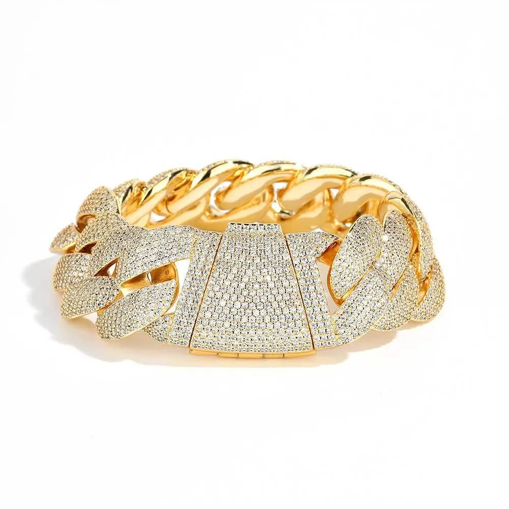 22mm Hip Hop 5A Cubic Zircon Tennis Bracelets Real Gold plated Bracelet Cuban Link Men Jewelry_voghion.com