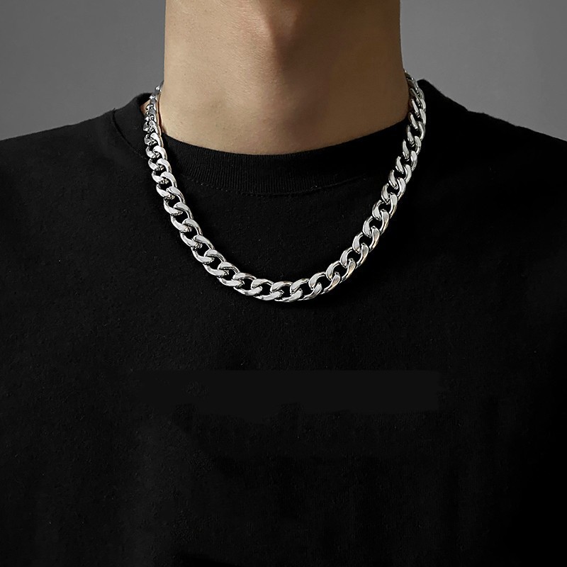 Collier cubain incolore en acier au titane pour hommes et femmes Hip Hop Cool Street chaîne épaisse chaîne de chandail