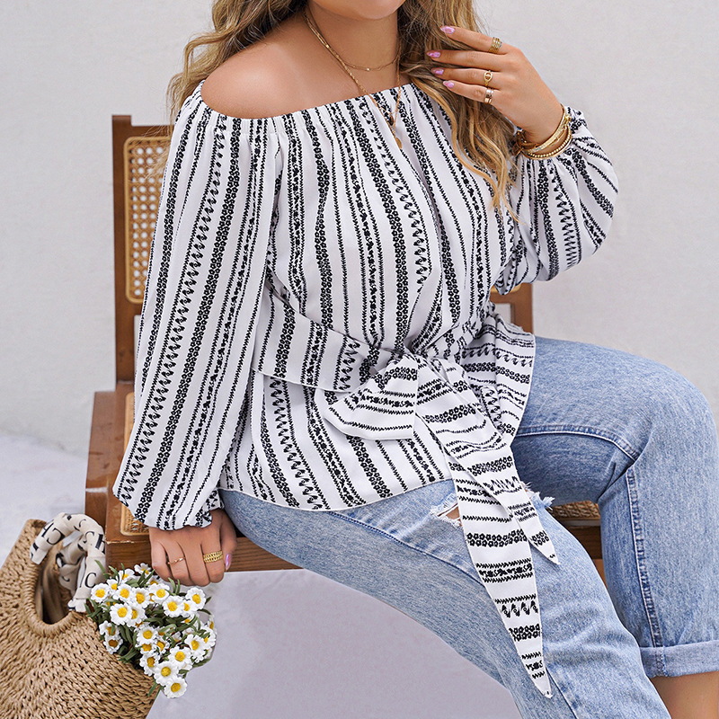 Women's temperament one-shoulder long-sleeved versatile printed shirt women_voghion.com