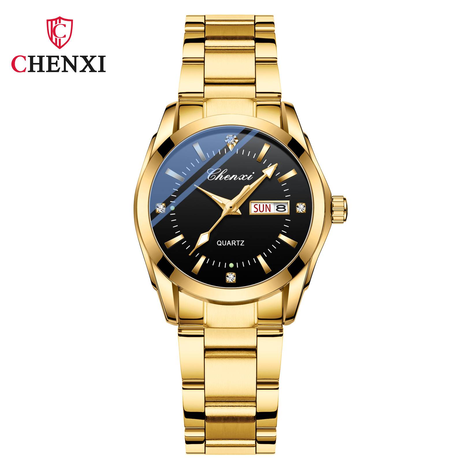 Lover's Watches Fashion Couple Watch Double Calendar With Diamond Steel Band Quartz Pair Watch For Men And Women_voghion.com