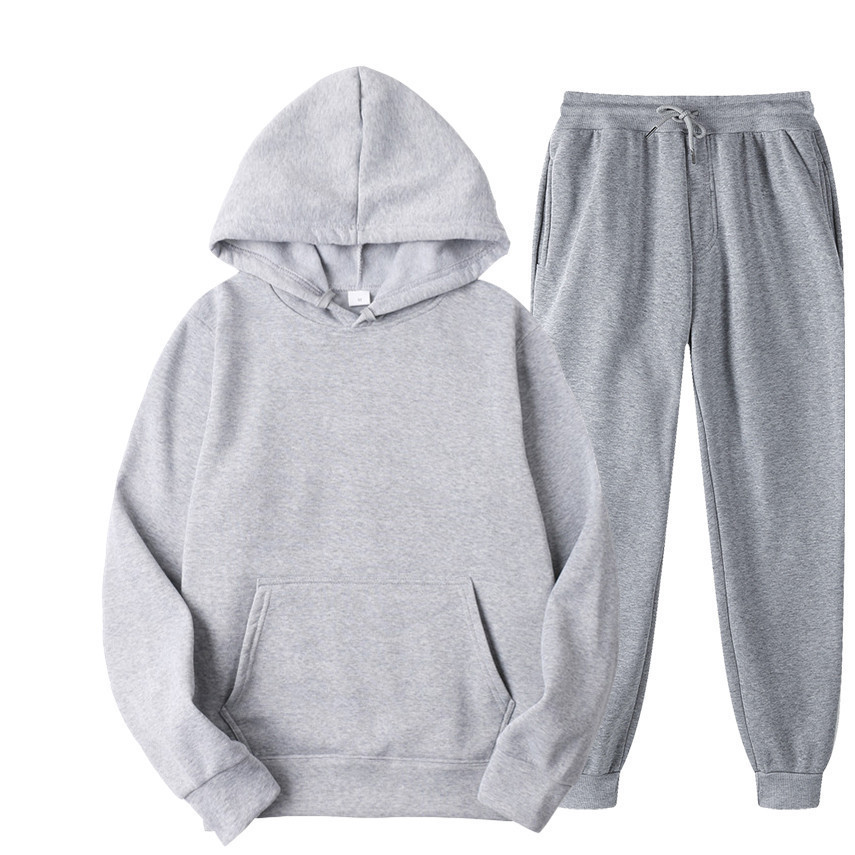 Herrkläder enfärgad luvtröja höst och vinter plus tjock luvtröja i fleece herr sport lös hoodie set_voghion.com