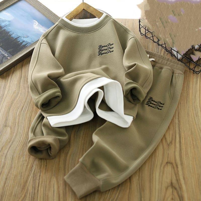 ​​Boys' Spring Outfit Trendy Two-Piece Hoodie And Pants Set - Soft Fabric, Stylish Letter Print, Unisex Casual Wear​​