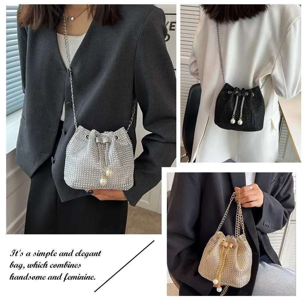 Moda Rhie Handbags Shiny Dia Bucket Wedding Party Shoulder Underarm Bag per le donne Shoppin241211_voghion.com