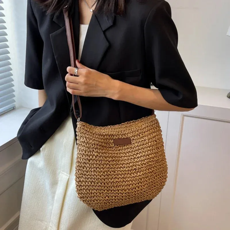 Woven Summer Fashion Straw Beach Holiday Crossbody Bag Shopping Large Capacity Shoulder Handbag Messenger Ladies Women_voghion.com