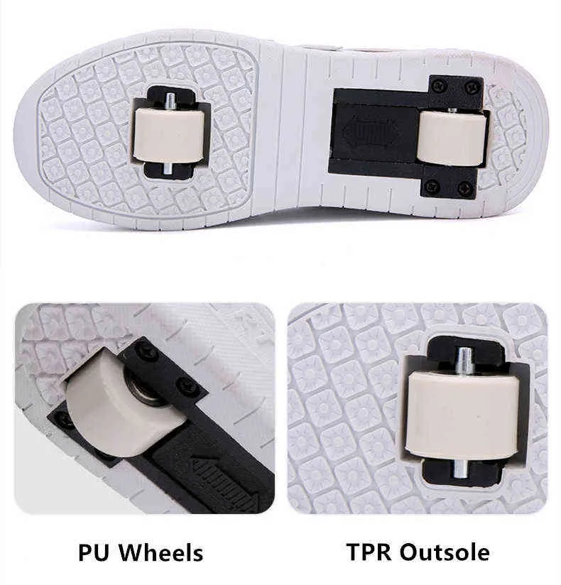 Chaussures de sport à roulettes avec deux roues pour enfants garçons filles mode tennis enfants garçon fille patinage roue sneaker_voghion.com