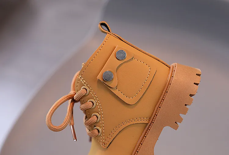 Kids PU Leather Fashion Winter Children's Boys Girls Anti Slip Happysteps Toddler Short Snow Boots Sizes US1C-US13C_desvips.com