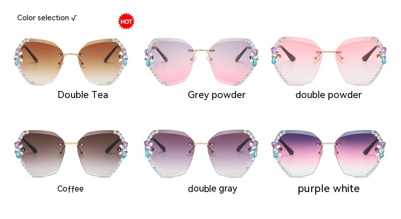 Diamond Studded Frameless Sunglasses For Women Uv Resistant_voghion.com