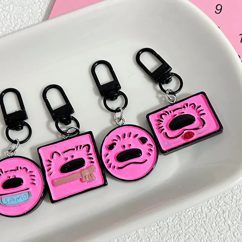 Cute Pink Samoyed Puppy Series Keychain Animal Bell Pet Memorial Keyring Dog Pendant Backpack Charms Car Bag Decor Kids_voghion.com