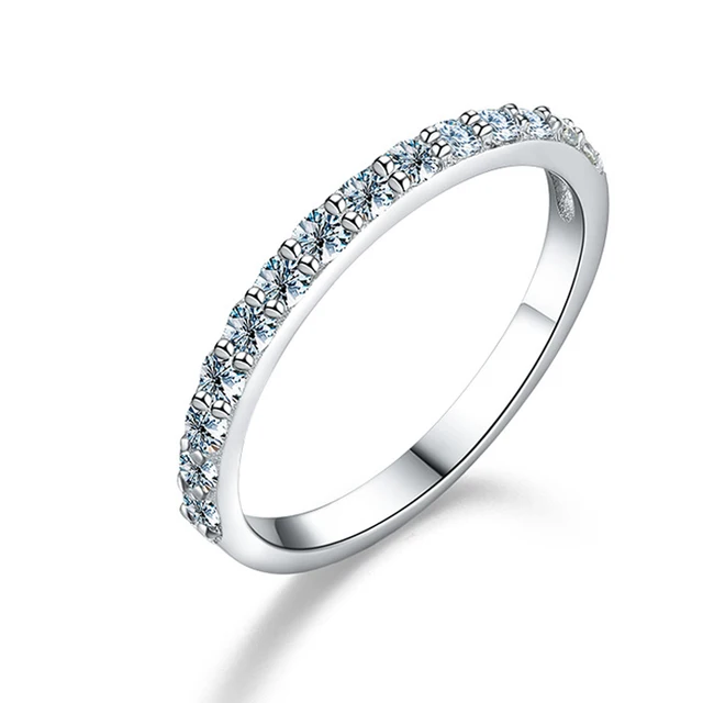 Ready Stock Smyoue 1,9 mm 100 % Vollmoissanitringe für Damen Halbe Ewigkeit Band Match Diamant Roter Stein Sterling Silber Edler Schmuck_voghion.com