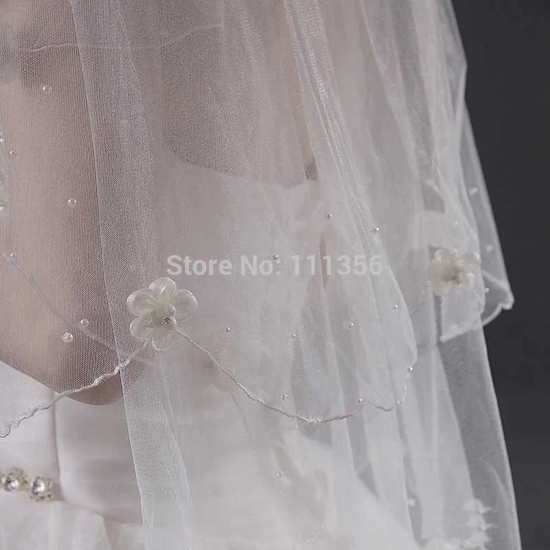 Gioielli per capelli Layer 2 Velo con perline bianche e avorio, accessori da sposa, veli da sposa fino al gomito con pettine_voghion.com