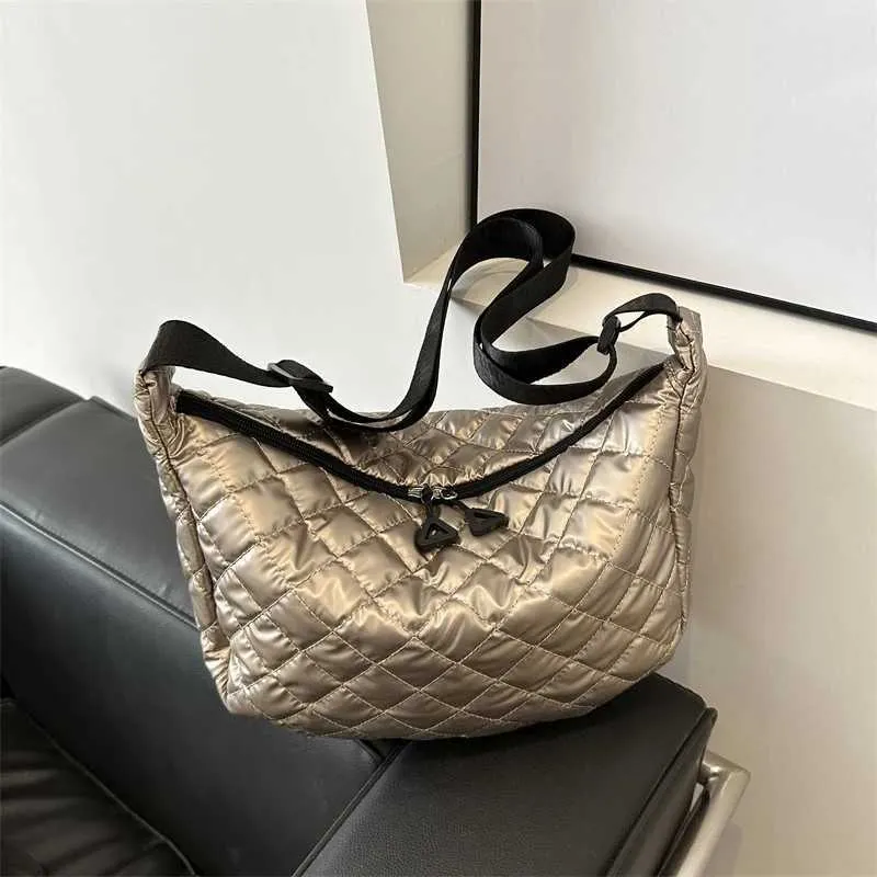 Borsa a tracolla in cotone spaziale, alla moda, hobo, con motivo a reticolo, borse a mano di grande capacità, per le donne_voghion.com