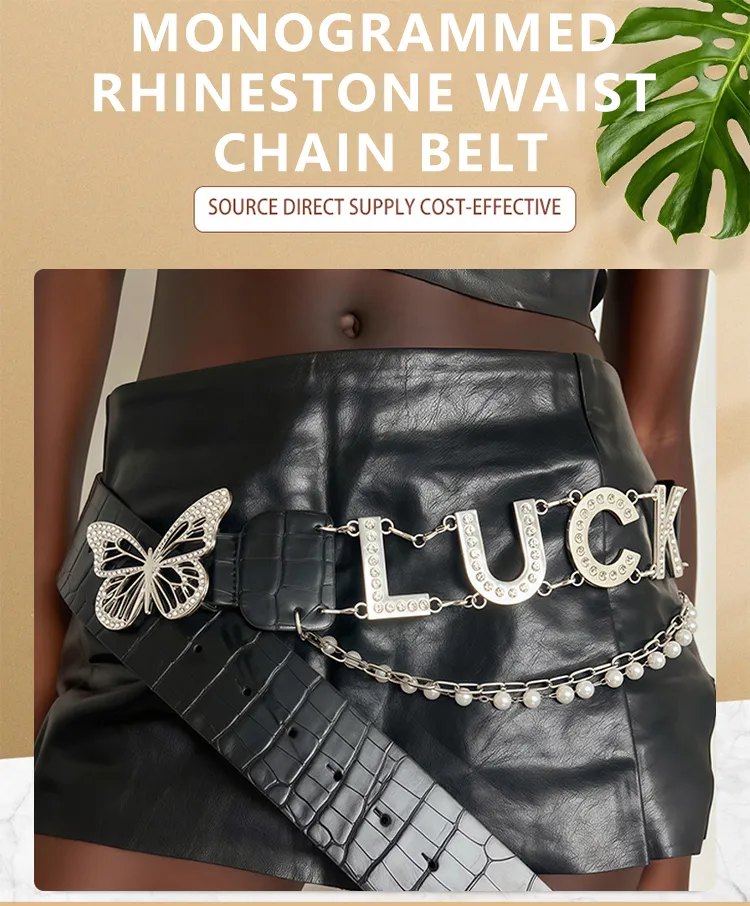 Monogrammed Rhinestone Waist Chain Belt_voghion.com