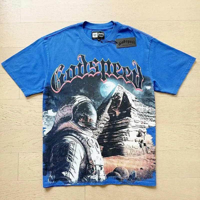 T-shirts Godspd en coton d'été à manches courtes, imprimé squelette d'astronaute rétro, style rock et décontracté, pour hommes et femmes_voghion.com