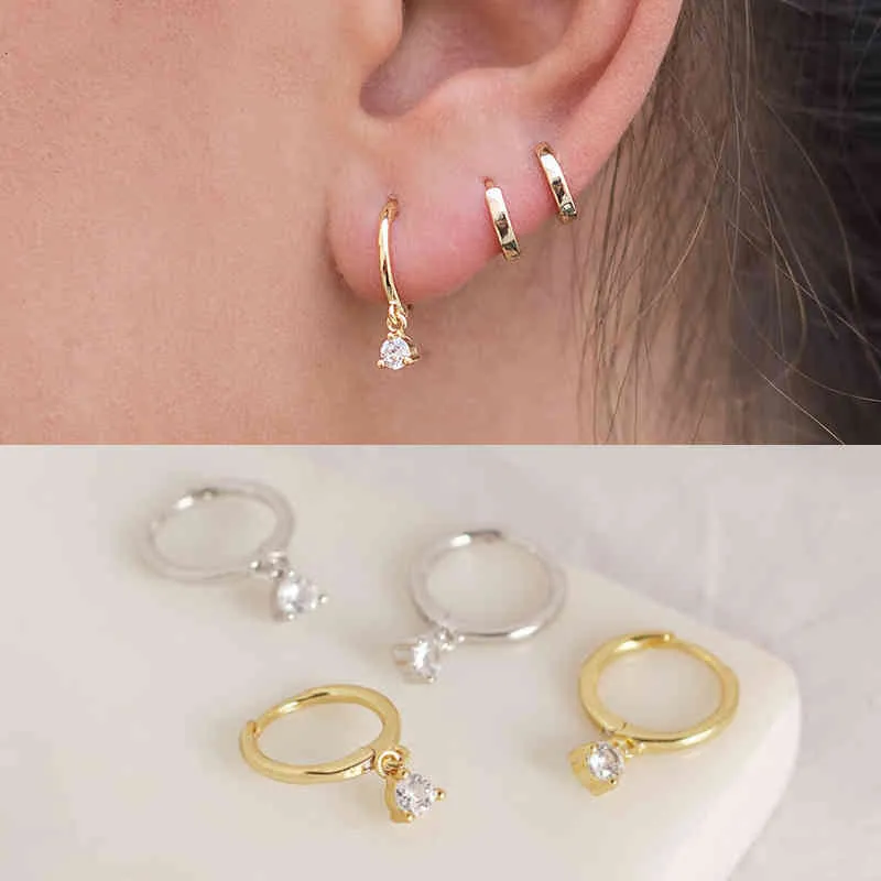 Sterling Sier Ear Buckle Dainty Minimalist Dangling Cz Hie Hoop Earrings Crescent For Women_voghion.com