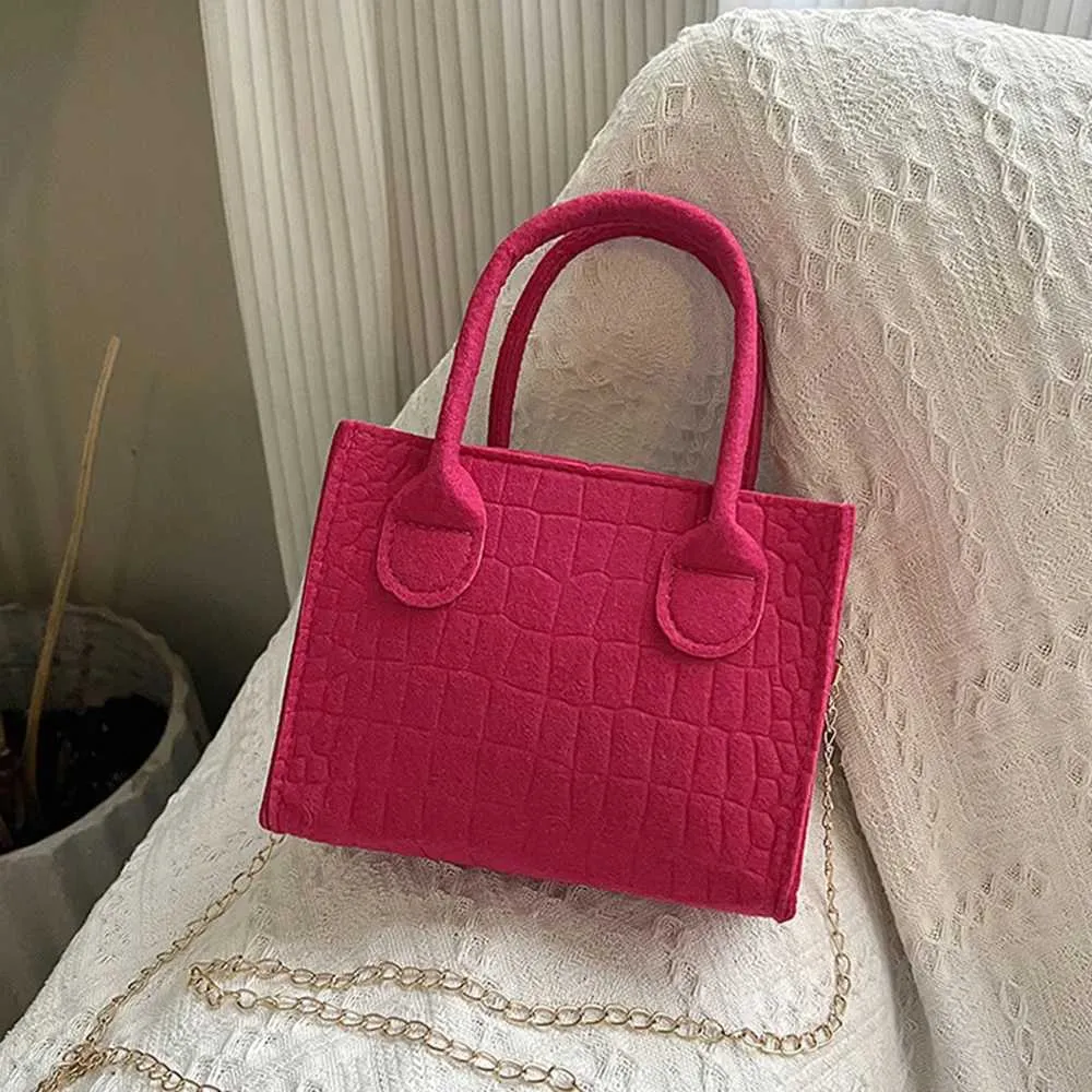 Damen Filz kleng véiereckeg populär Steenmodesch Textur Mini Kette Handtasche 2024 nei Damen Schëller Messenger Tasche Y241123_voghion.com