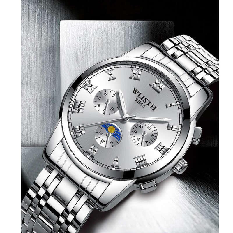 Relógio masculino quartzo à prova d'água luminoso aço inoxidável_voghion.com