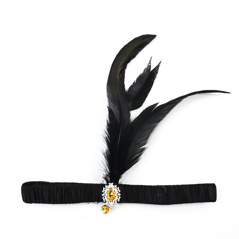 Festa di Halloween per single con accessori per capelli neri Fascia per capelli con piume a sfera Gatsby degli anni '20_voghion.com