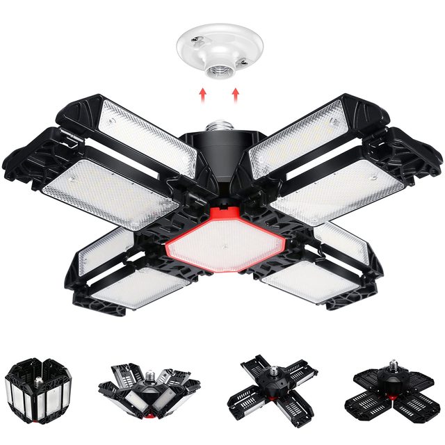 LED Garageluucht 12 Panelen LED Glühbirnenlampe Ultra hell deforméierbar Buttekbeliichtung 12-Blatt Buttekbeliichtung fir Werkstatt Fitnessstudio Lager_voghion.com