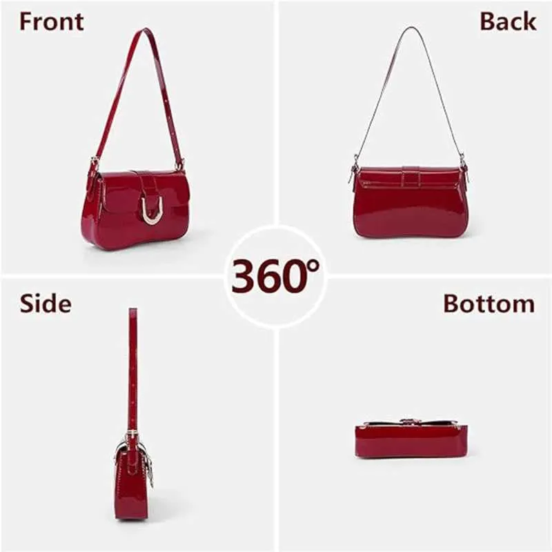 Frauen Messenger Mode Lackleder Schulter Retro Achselklappe Crossbody SG Tasche Mädchen Stilvolle PurseC241216_voghion.com