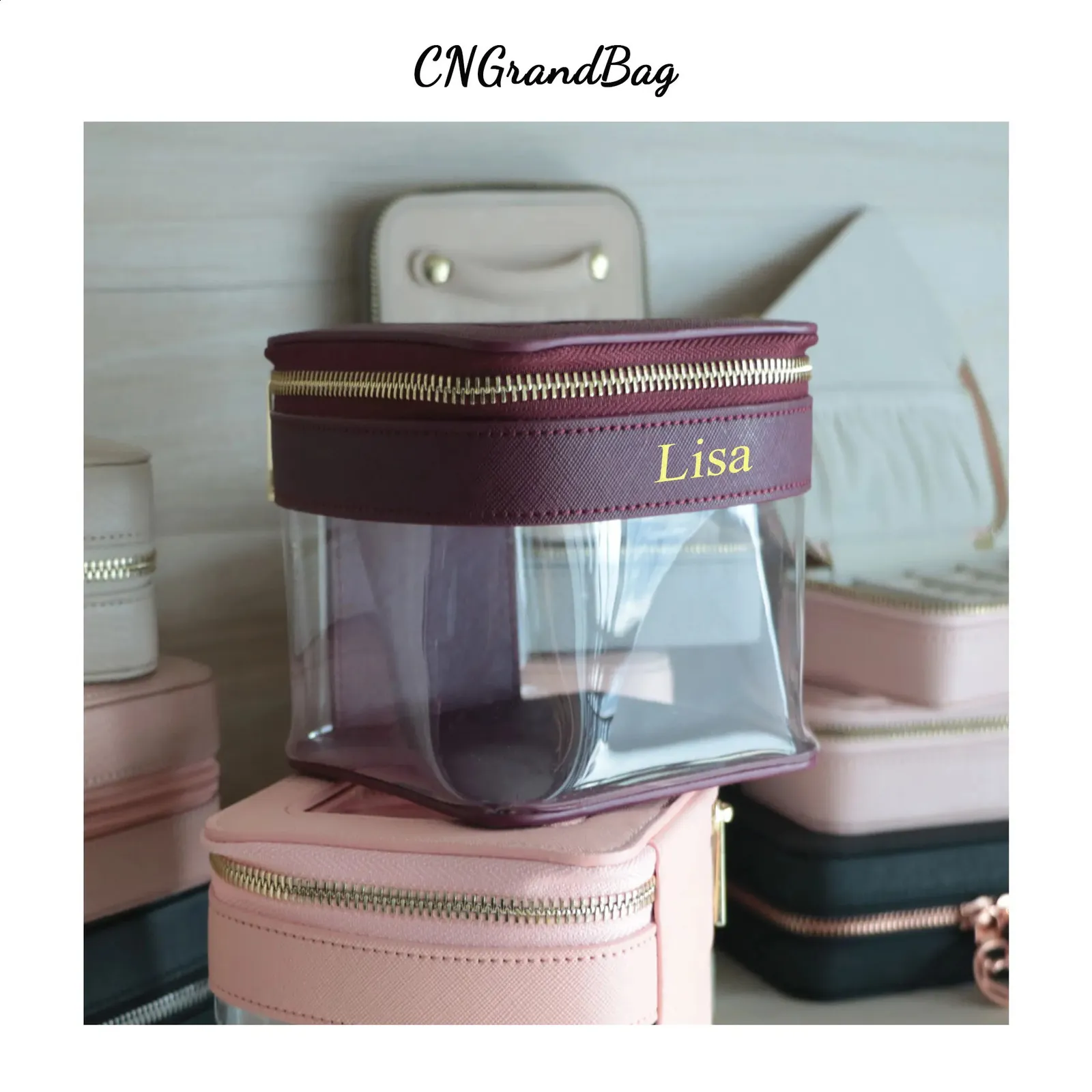 Custom Letters Saffiano Leather Bag PVC TPU Clear Bags Cosmetic For Storage Lipstick Travel Makeup Case 240805_voghion.com