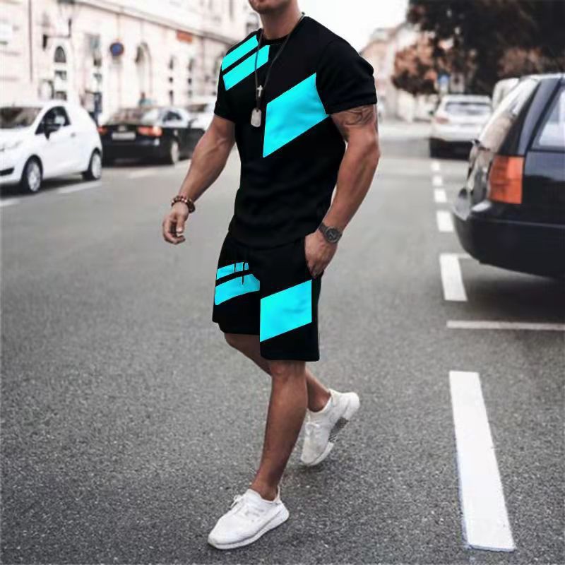 Men's Clothing Suit Summer Fitness Sports Trend Loose Fashion Casual Round Neck T Sleeve Two Piece Suit_voghion.com