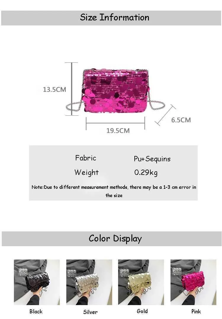Sequined Shoulder Bag For Women Shiny Glossy Square Chain Bag_voghion.com