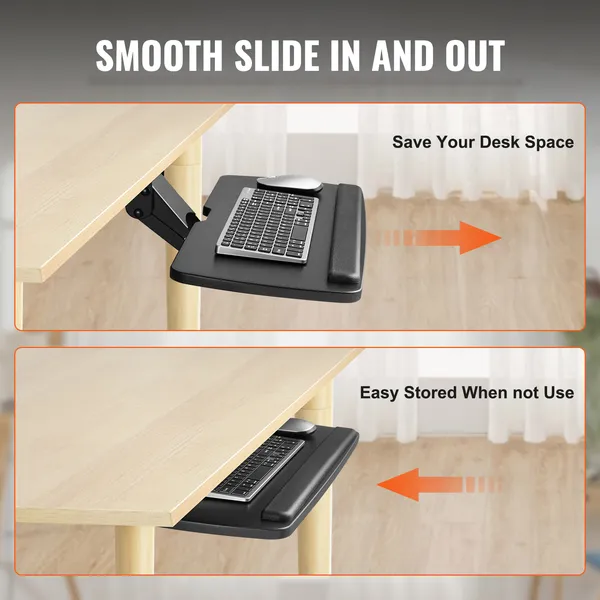 Plateau de clavier réglable sous le bureau avec fonction coulissante, 25 x 9,8 pouces, réglage en hauteur et en inclinaison pour la saisie à domicile ou au bureau._voghion.com