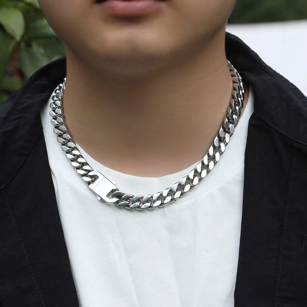 Collana con catena a maglie cubane in argento sterling dorato Hip Hop da 8-12 mm di larghezza per uomo, fibbia a molla liscia_voghion.com