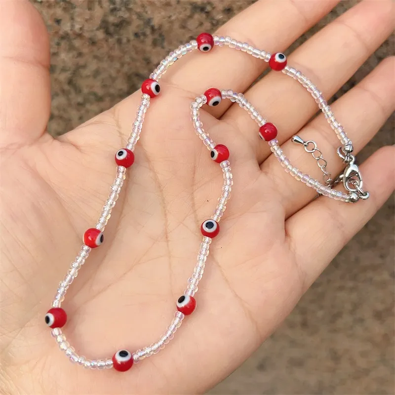 Kette bunt für Frauen Mode handgefertigt Daisy Blume Lächeln Charms Perlen Halsband Kunststoff Perlen Halskette Boho Schmuck_voghion.com