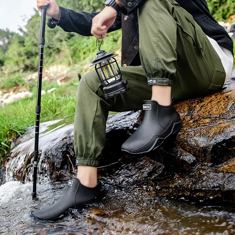 Modni pari, zunanji deževni moški visoki pohodniški ribolovni vodni nedrseči kuharski delovni gležnjarji, vodoodporni čevlji 240621_voghion.com