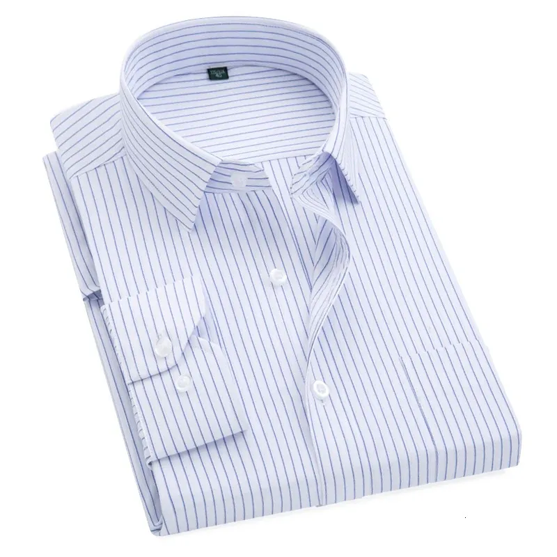 Plus Size S to 8xl formal for men striped long sleeved non-iron slim fit dress shirts Solid Twill Social Man's Clothing_voghion.com