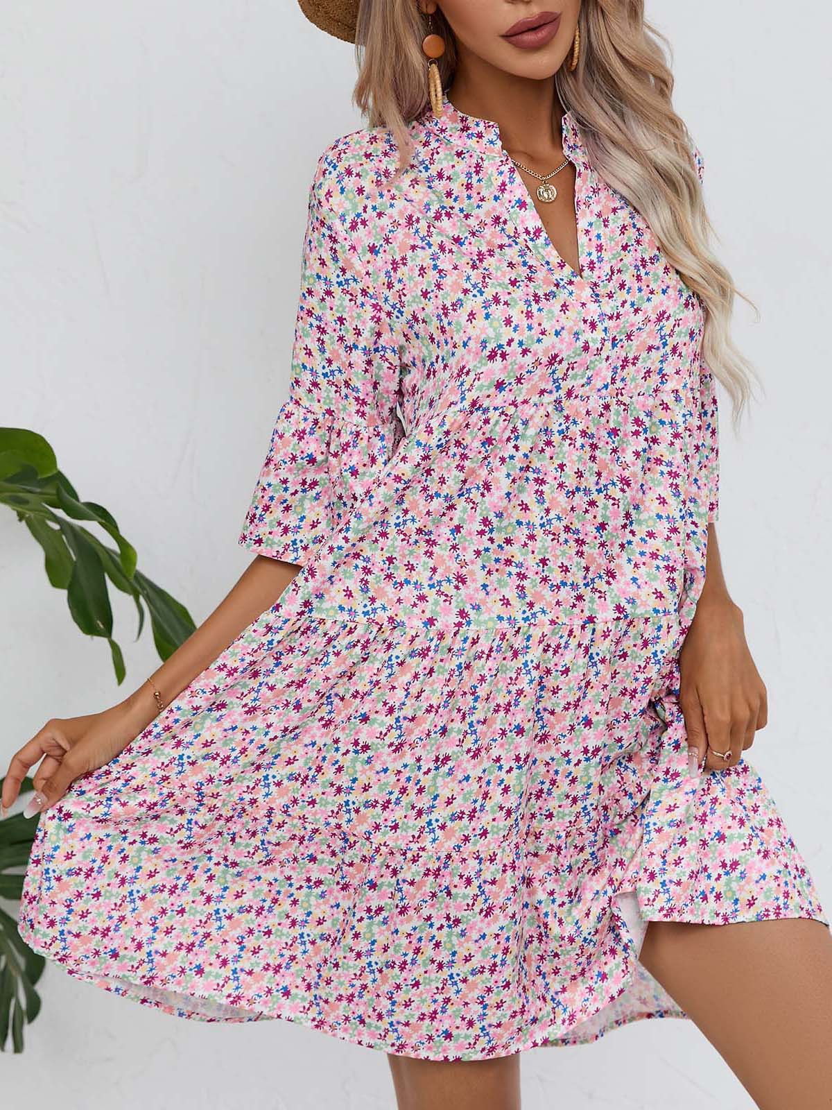 Abito da donna con gonna corta casual con scollo a V allentato estivo 2023_voghion.com