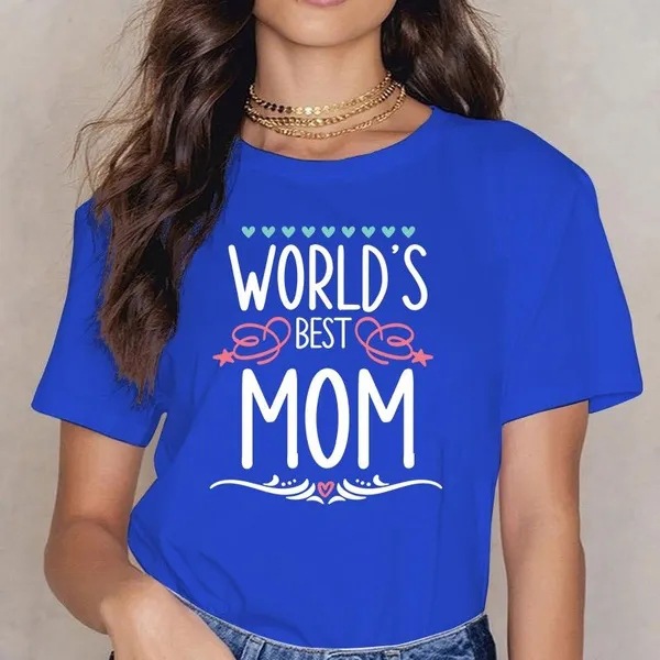 Camiseta de mujer con cuello redondo y manga corta con estampado del Día de la Madre_voghion.com