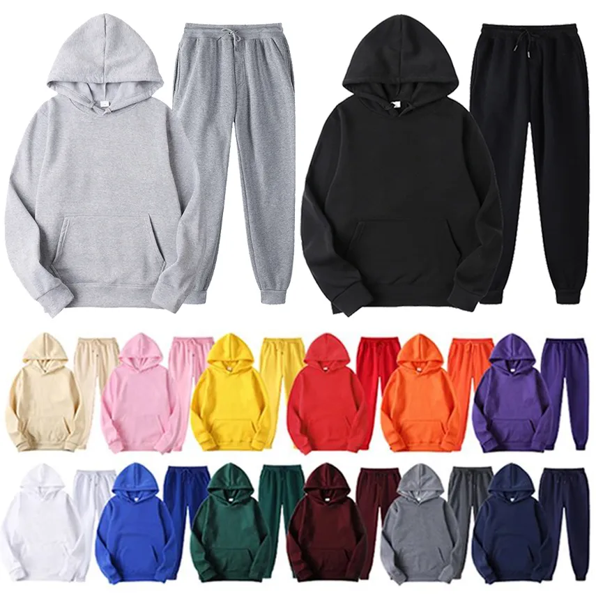 Men's Tracksuits Blank Fleece Sweatpants And Hoodie Set Unisex Jogging Suits Sweatsuit Men Joggers For Chandals Para_voghion.com