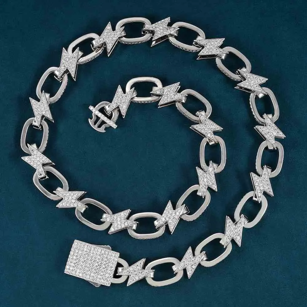 Pass Diamond Tester Hip Hop Sterling Sier GRA Bling Iced Out 12mm VVS Moissanite Lighing Cuban Bolt Link Chain For Men_voghion.com
