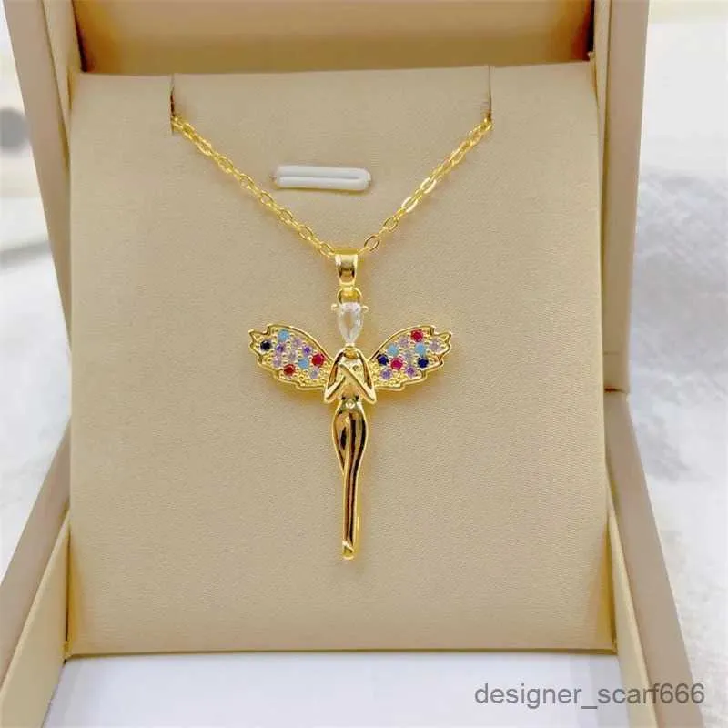 Pendant Necklaces Fashion Cute Beautiful Lucky Angel Wings Necklace Classic Retro Colorful Design Stainless Steel_voghion.com