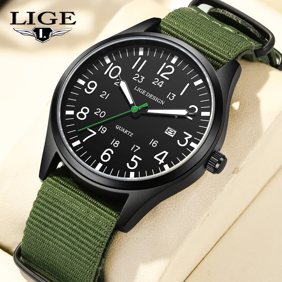 Men's Military Quartz Watch With Date And Leather Nylon Strap_voghion.com