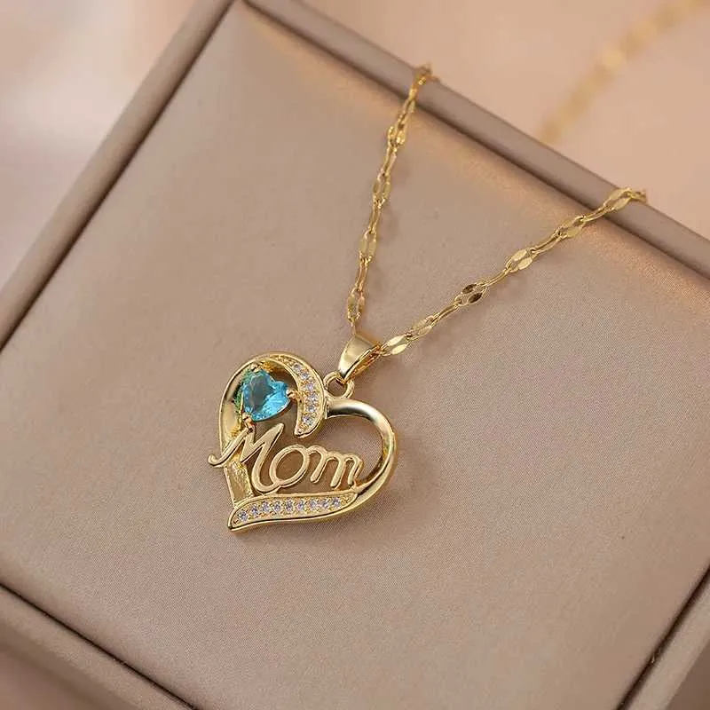 Collane Moda CZ Zircone Collana con ciondolo a forma di cuore con catena in acciaio inossidabile Gioielleria raffinata per i regali della mamma per la festa della mamma_voghion.com