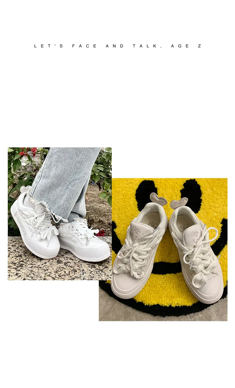 Jifffly Women's Versatile White Thick-soled High-heeled Casual Sports Plank Fashion Shoes Bread Shoes Couple Style_voghion.com