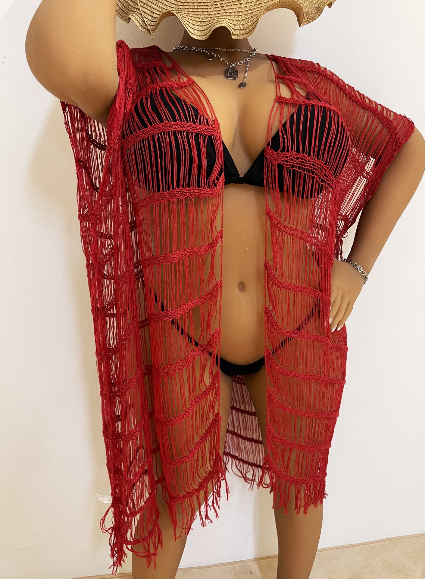 plus size women's sexy see-through short-sleeved cardigan outerwear blouse_voghion.com